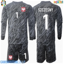Camisa de time de futebol Polónia Wojciech Szczesny #1 Goleiro Replicas 2º Equipamento Infantil Europeu 2024 Manga Comprida (+ Calças curtas)